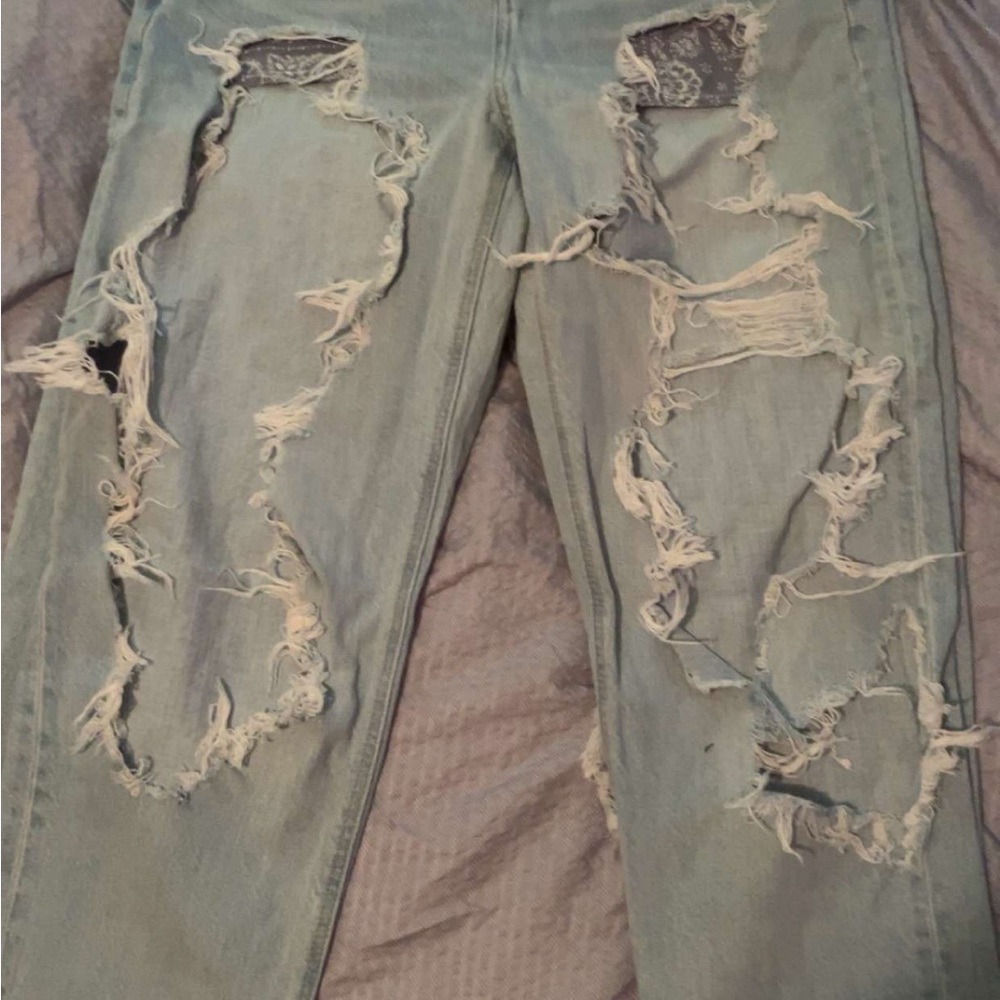 American Eagle Outfitters Distressed Skinny Jeans - Light Blue
